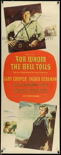 5d091 FOR WHOM THE BELL TOLLS insert '43 art of Gary Cooper & Ingrid Bergman, Ernest Hemingway!