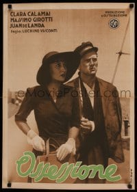 5d223 OSSESSIONE Italian 20x28 pbusta '43 Luchino Visconti classic, Clara Calamai & Girotti c/u!
