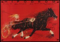 5d244 IPPODROM Polish 26x38 '82 cool Andrzej Pagowski art of race horse pulling jockey in buggy!