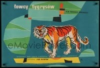5d264 HUNTING IN SIBERIA Polish 23x34 '59 Gleb Nifontov's Zverolvy, cool Janisziewski tiger art!