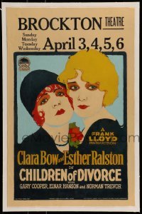 5d065 CHILDREN OF DIVORCE linen WC '27 great art of beautiful Clara Bow & Esther Ralston!