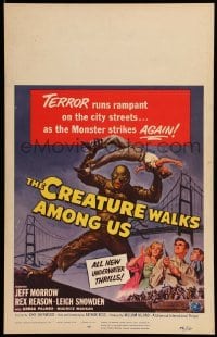 5d066 CREATURE WALKS AMONG US WC '56 Reynold Brown art of monster attacking by Golden Gate Bridge!