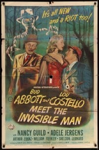 5f152 ABBOTT & COSTELLO MEET THE INVISIBLE MAN 1sh '51 art of Bud, Lou & Nancy Guild with monster!