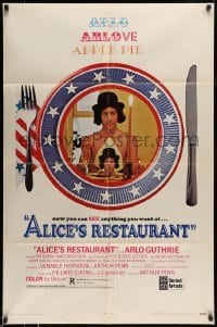 5f163 ALICE'S RESTAURANT 1sh '69 Arlo Guthrie, musical comedy directed by Arthur Penn, R-rated!