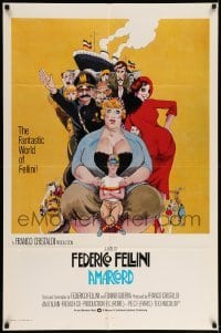 5f167 AMARCORD int'l 1sh '74 Federico Fellini classic comedy, art by Giuliano Geleng!