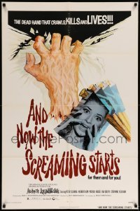 5f172 AND NOW THE SCREAMING STARTS 1sh '73 sexy terrified girl & art of severed hand!
