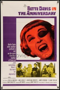 5f177 ANNIVERSARY 1sh '67 Bette Davis with funky eyepatch in English horror!