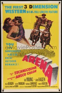 5f181 ARENA 3D 1sh '53 Gig Young, Jean Hagen, Polly Bergen, cool art from first 3-D western!