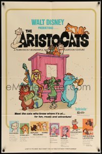 5f182 ARISTOCATS 1sh '71 Walt Disney feline jazz musical cartoon, great colorful art!