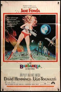 5f188 BARBARELLA 1sh '68 sexiest sci-fi art of Jane Fonda by Robert McGinnis, Roger Vadim!