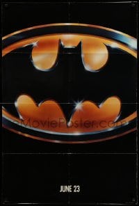 5f192 BATMAN teaser 1sh '89 directed by Tim Burton, cool image of Bat logo, glossy finish!