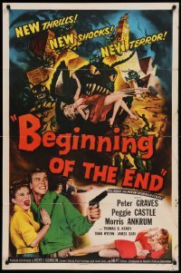 5f197 BEGINNING OF THE END 1sh '57 Peter Graves & pretty Peggie Castle, giant grasshopper sci-fi!