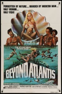 5f199 BEYOND ATLANTIS 1sh '73 great art of super sexy girl in clam with fish-eyed natives!