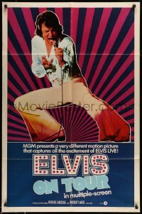 5f372 ELVIS ON TOUR int'l 1sh '72 classic artwork of Elvis Presley singing into microphone!