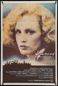 5f050 FRANCES English 1sh '82 great close-up of Jessica Lange as cult actress Frances Farmer!