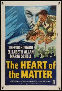 5f059 HEART OF THE MATTER English 1sh '54 art of uniformed Trevor Howard & Elizabeth Allan!