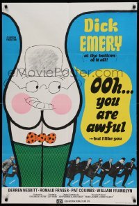 5f102 OOH YOU ARE AWFUL English 1sh '72 Cliff Owen, English, wacky cartoon artwork of rear w/face!
