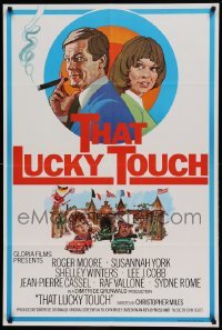 5f134 THAT LUCKY TOUCH English 1sh '75 Roger Moore, Susannah York, Shelley Winters, wacky art!