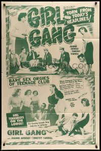 5f414 GIRL GANG 1sh '54 bare sex orgies of teenage clubs torn from today's headlines, rare style!
