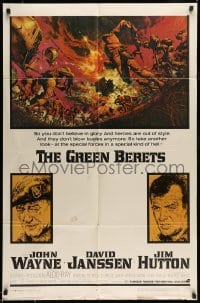 5f427 GREEN BERETS 1sh '68 John Wayne, David Janssen, Jim Hutton, cool Vietnam War art!