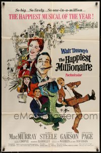 5f433 HAPPIEST MILLIONAIRE style B 1sh '68 Disney, art of Tommy Steele laughing & dancing!