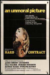 5f436 HARD CONTRACT 1sh '69 sexy close up of James Coburn & Lee Remick in an unmoral picture!