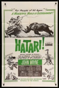 5f439 HATARI military 1sh R60s Howard Hawks, great artwork images of John Wayne in Africa!