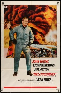 5f451 HELLFIGHTERS 1sh '69 John Wayne as fireman Red Adair, Katharine Ross, art of blazing inferno