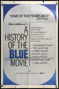5f462 HISTORY OF THE BLUE MOVIE 1sh '70 Alex de Renzy's documentary of stag films, sexy art!