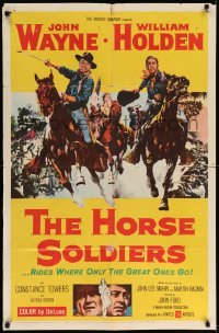 5f468 HORSE SOLDIERS 1sh '59 art of U.S. Cavalrymen John Wayne & William Holden, John Ford