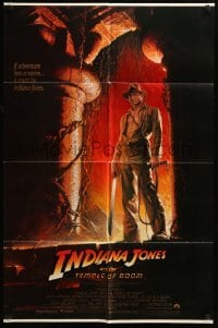 5f486 INDIANA JONES & THE TEMPLE OF DOOM 1sh '84 of Harrison Ford by Bruce Wolfe, white borders!