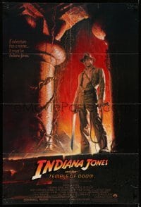 5f485 INDIANA JONES & THE TEMPLE OF DOOM 1sh '84 art of Harrison Ford by Bruce Wolfe, no borders!