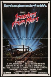 5f487 INVADERS FROM MARS 1sh '86 Hooper, Rider art, there's no place on Earth to hide, PG-rated!