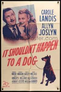 5f492 IT SHOULDN'T HAPPEN TO A DOG 1sh '46 c/u of Carole Landis & Allyn Joslyn with Doberman!