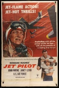 5f496 JET PILOT advance 1sh '57 great artwork of John Wayne, jet-hot thrills, Howard Hughes!