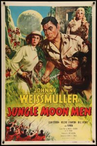 5f502 JUNGLE MOON MEN 1sh '55 Johnny Weissmuller as himself with Jean Byron & Kimba the chimp!