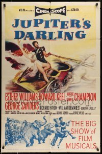 5f504 JUPITER'S DARLING 1sh '55 great art of sexy Esther Williams & Howard Keel on chariot!