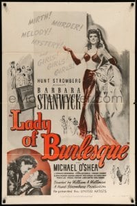 5f515 LADY OF BURLESQUE 1sh R48 Barbara Stanwyck looks at crowd gathered around fallen lady!