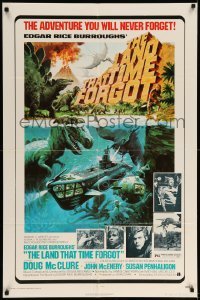 5f516 LAND THAT TIME FORGOT 1sh '75 Edgar Rice Burroughs, cool George Akimoto dinosaur art!