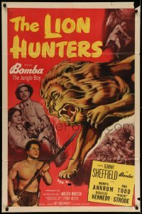 5f530 LION HUNTERS 1sh '51 Johnny Sheffield & Woody Strode w/Bomba in Africa!