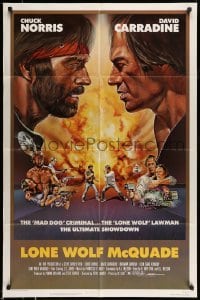 5f538 LONE WOLF McQUADE 1sh '83 great face off art of Chuck Norris & David Carradine by CW Taylor!
