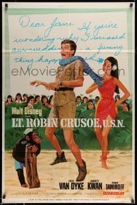 5f551 LT. ROBIN CRUSOE, U.S.N. style B 1sh '66 Disney, cool art of Dick Van Dyke w/Nancy Kwan!