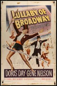 5f552 LULLABY OF BROADWAY 1sh '51 art of Doris Day & Gene Nelson in top hat and tails!