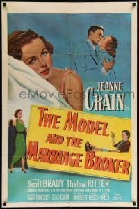 5f592 MODEL & THE MARRIAGE BROKER 1sh '52 Scott Brady kisses Jeanne Crain, smoking Thelma Ritter!