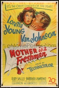 5f602 MOTHER IS A FRESHMAN 1sh '49 art of Loretta Young & Van Johnson, the cheer leader of the year