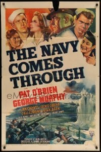 5f614 NAVY COMES THROUGH style A 1sh '42 sailors Pat O'Brien, George Murphy, Desi Arnaz, WWII art!