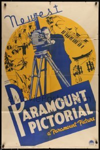 5f618 NEWEST PARAMOUNT PICTORIAL 1sh '36 great image of newsreel cameraman + cool montage art!