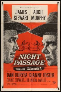 5f621 NIGHT PASSAGE 1sh '57 no one could stop the showdown between Jimmy Stewart & Audie Murphy!