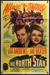 5f626 NORTH STAR 1sh R47 romantic Dana Andrews & lovable Anne Baxter, ablaze with thrills!