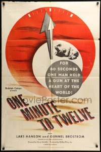 5f643 ONE MINUTE TO TWELVE 1sh '50 Swedish, one man held a gun at the heart of the world!